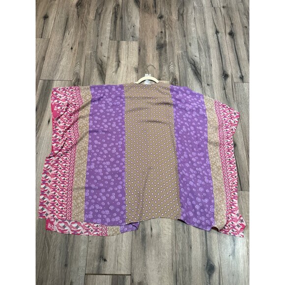 Susan Graver Womens Multicolored Patchwork Kimono Cardigan M 100% Polyest - Picture 4 of 6